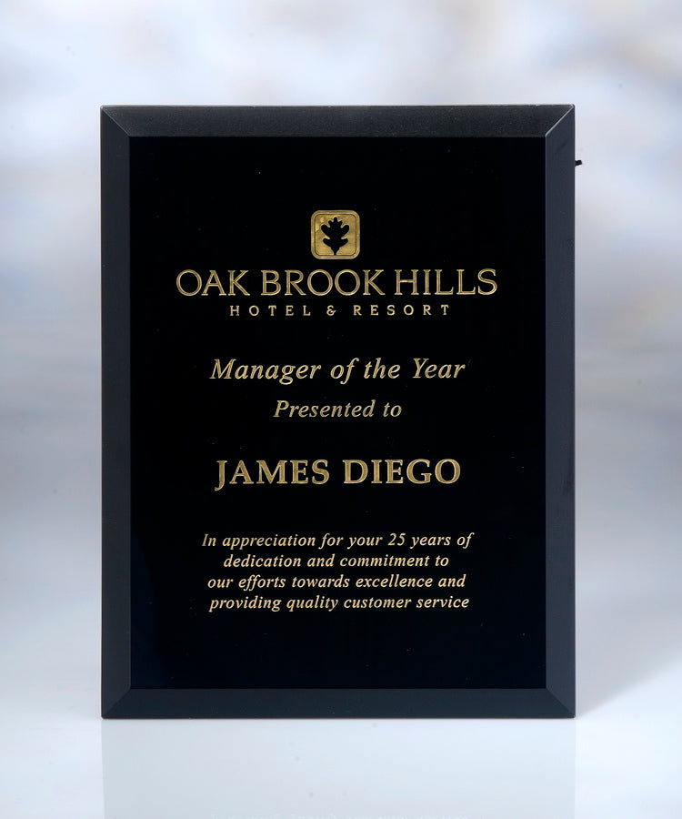 Engraved Black Glass Plaque