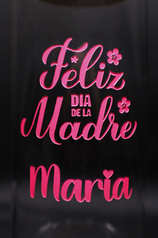 Engraved Drinking Glass with Bamboo Lid & Glass Straw