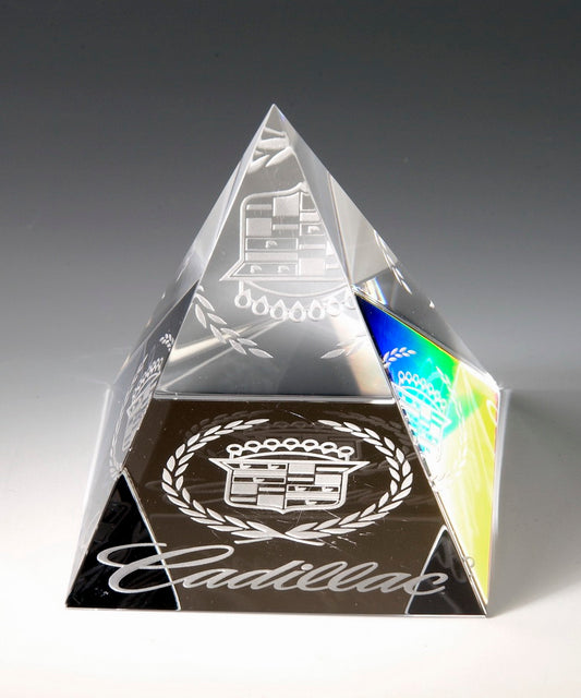 Engraved Crystal Pyramid Paperweight
